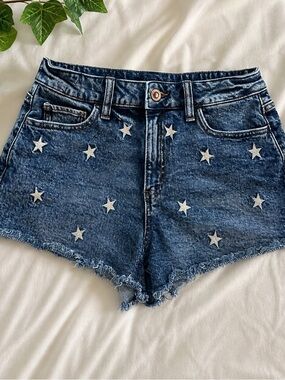 Y2K Star Print Denim Shorts High Rise Cutoff Americana Festival
